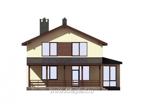 Проекты домов Альфаплан - Двухэтажный газобетонный дом с эркером - превью фасада №3