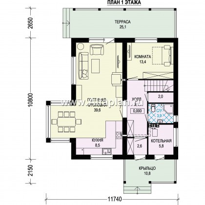 Проекты домов Альфаплан - Двухэтажный газобетонный дом с эркером - превью плана проекта №1