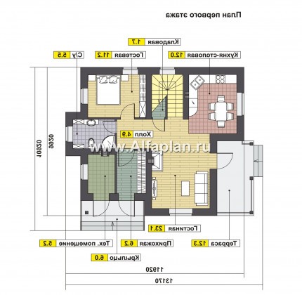 Проекты домов Альфаплан - Проект современного мансардного кирпичного дома - превью плана проекта №1