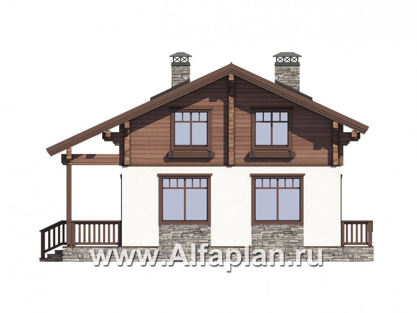 Проекты домов Альфаплан - Проект мансардного дома из комбинированных материалов - изображение фасада №4
