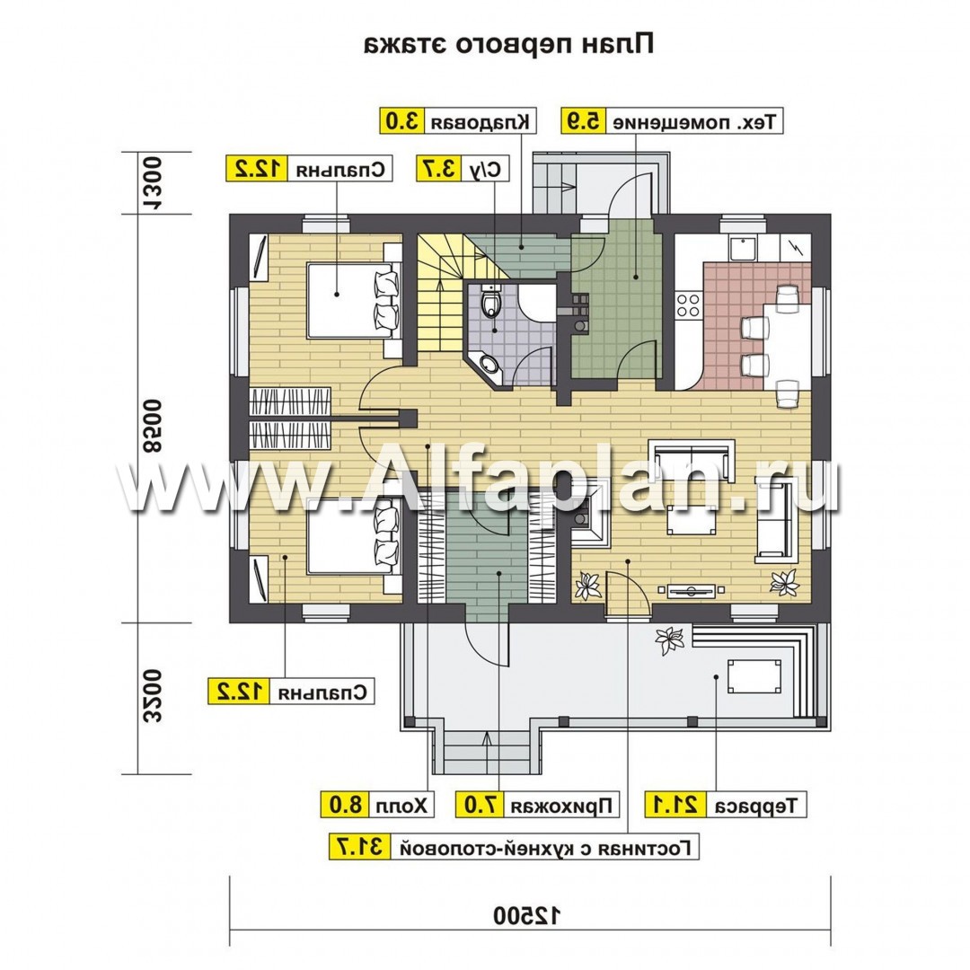 Проекты домов Альфаплан - Проект мансардного дома из комбинированных материалов - план проекта №1