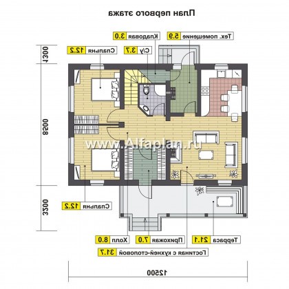 Проекты домов Альфаплан - Проект мансардного дома из комбинированных материалов - превью плана проекта №1