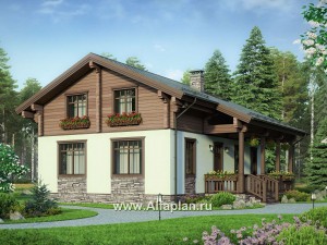 Проекты домов Альфаплан - Проект мансардного дома из комбинированных материалов - превью основного изображения