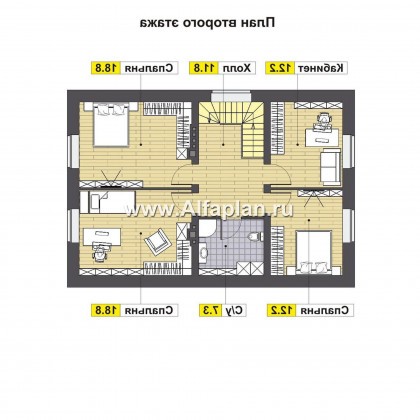 Проекты домов Альфаплан - Проект небольшого дома для большой семьи(6 спален) - превью плана проекта №2