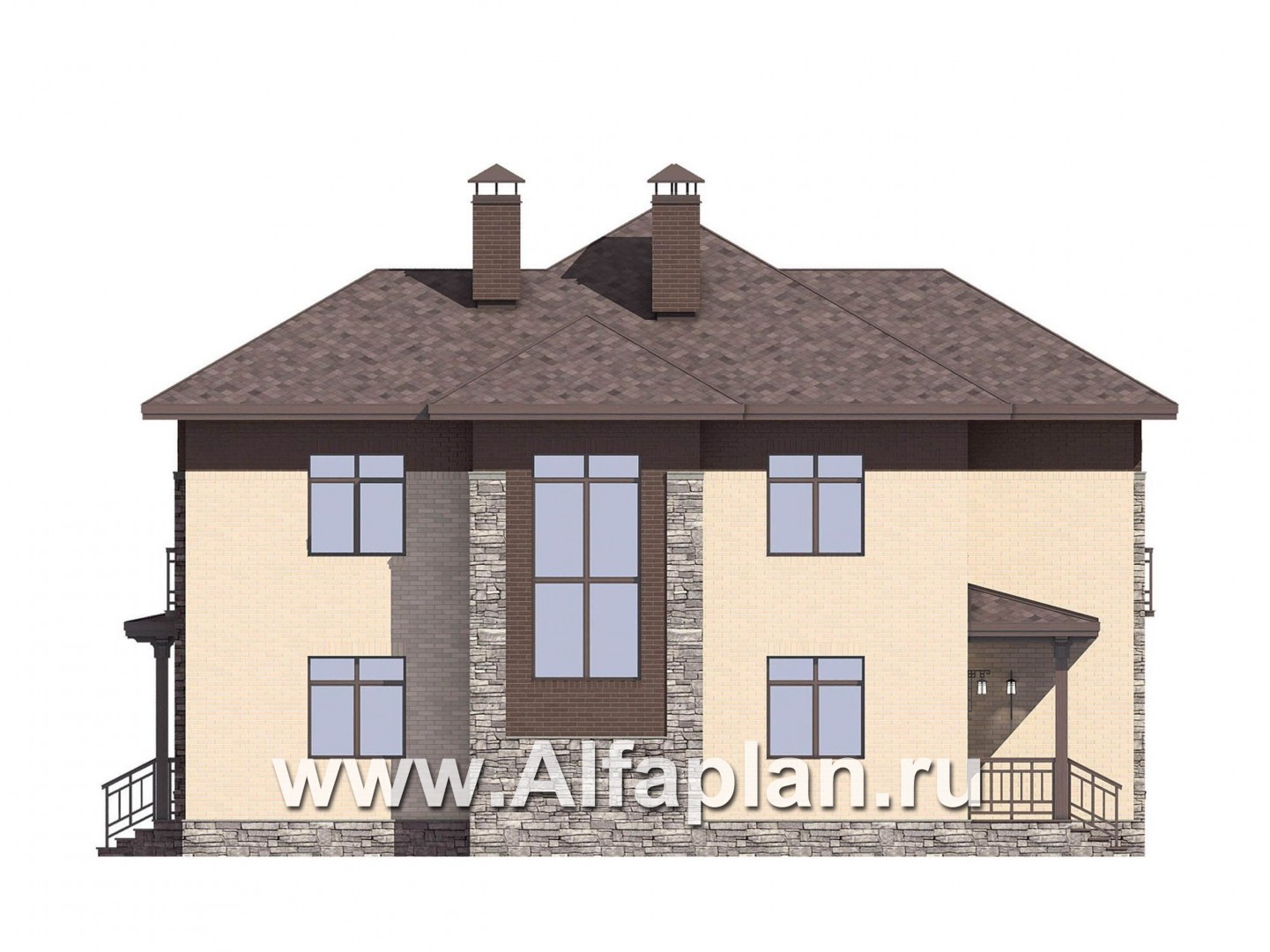 Проекты домов Альфаплан - Проект двухэтажного коттеджа c удобной планировкой - изображение фасада №1