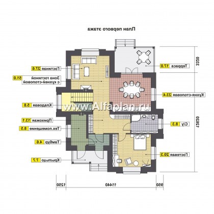 Проекты домов Альфаплан - Проект двухэтажного коттеджа c удобной планировкой - превью плана проекта №1