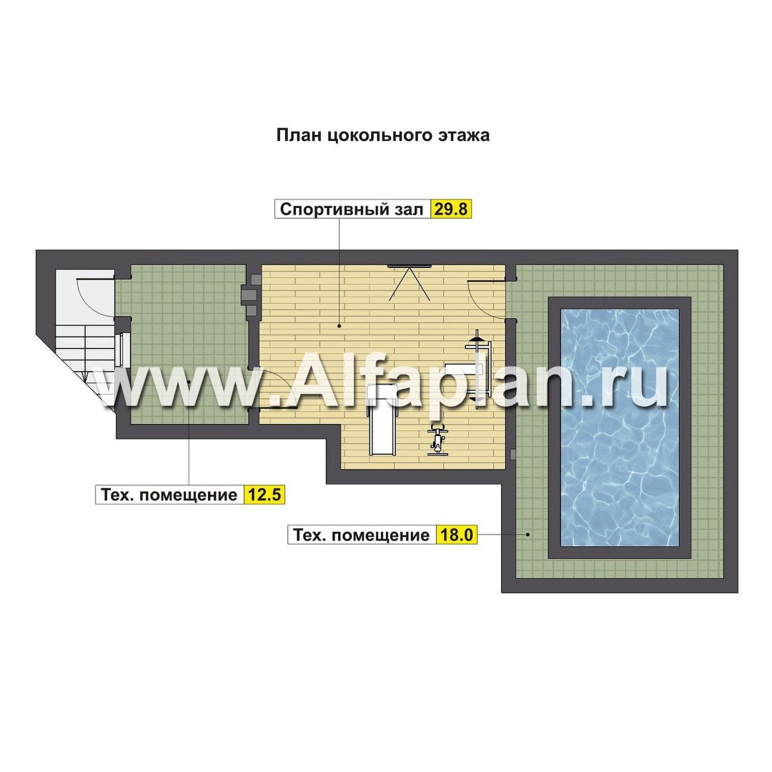 Проекты домов Альфаплан - Проект бассейна с зоной SPA для современной усадьбы - план проекта №1
