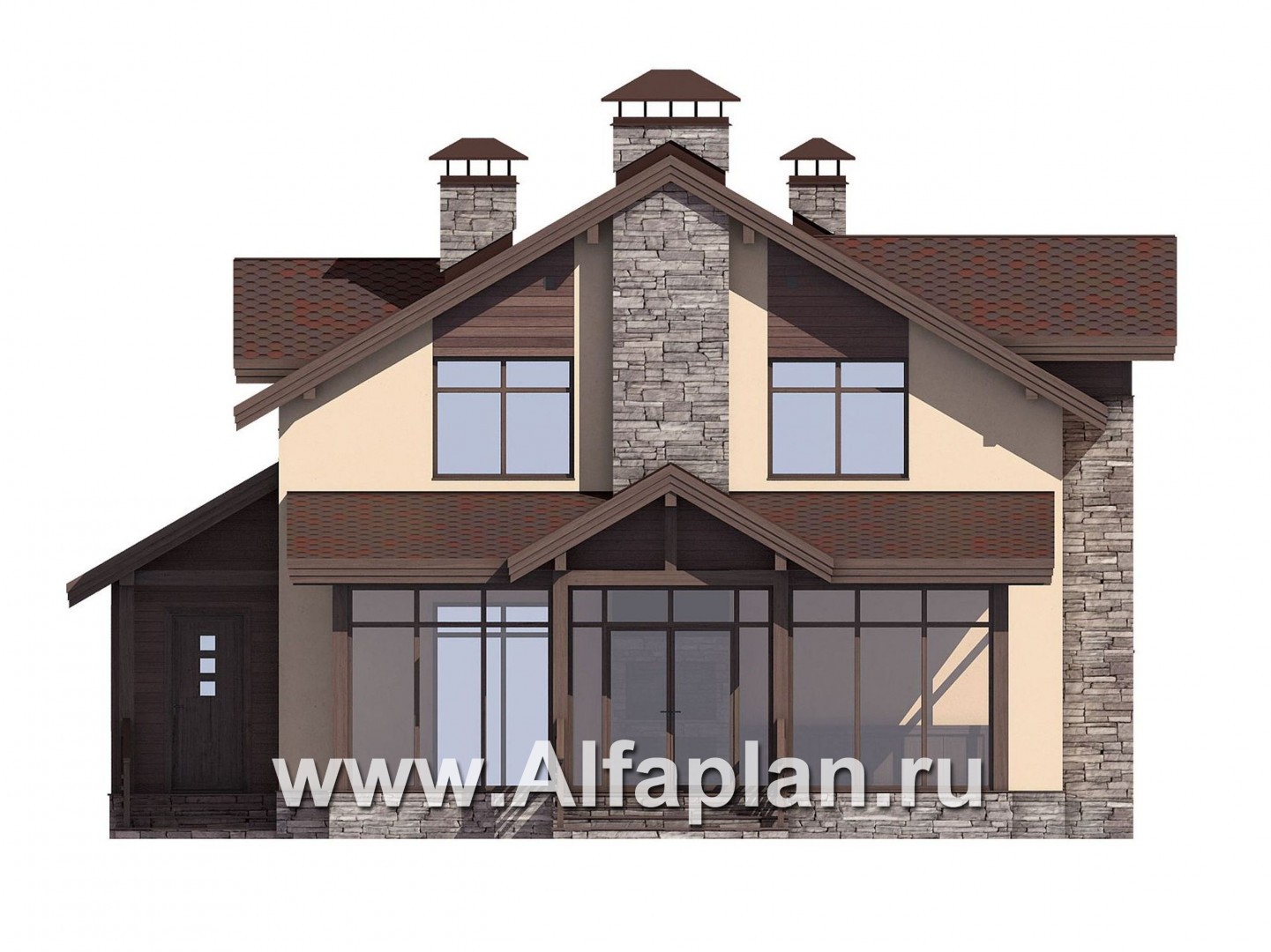 Проекты домов Альфаплан - Проект мансардного дома с барбекю на террасе - изображение фасада №1