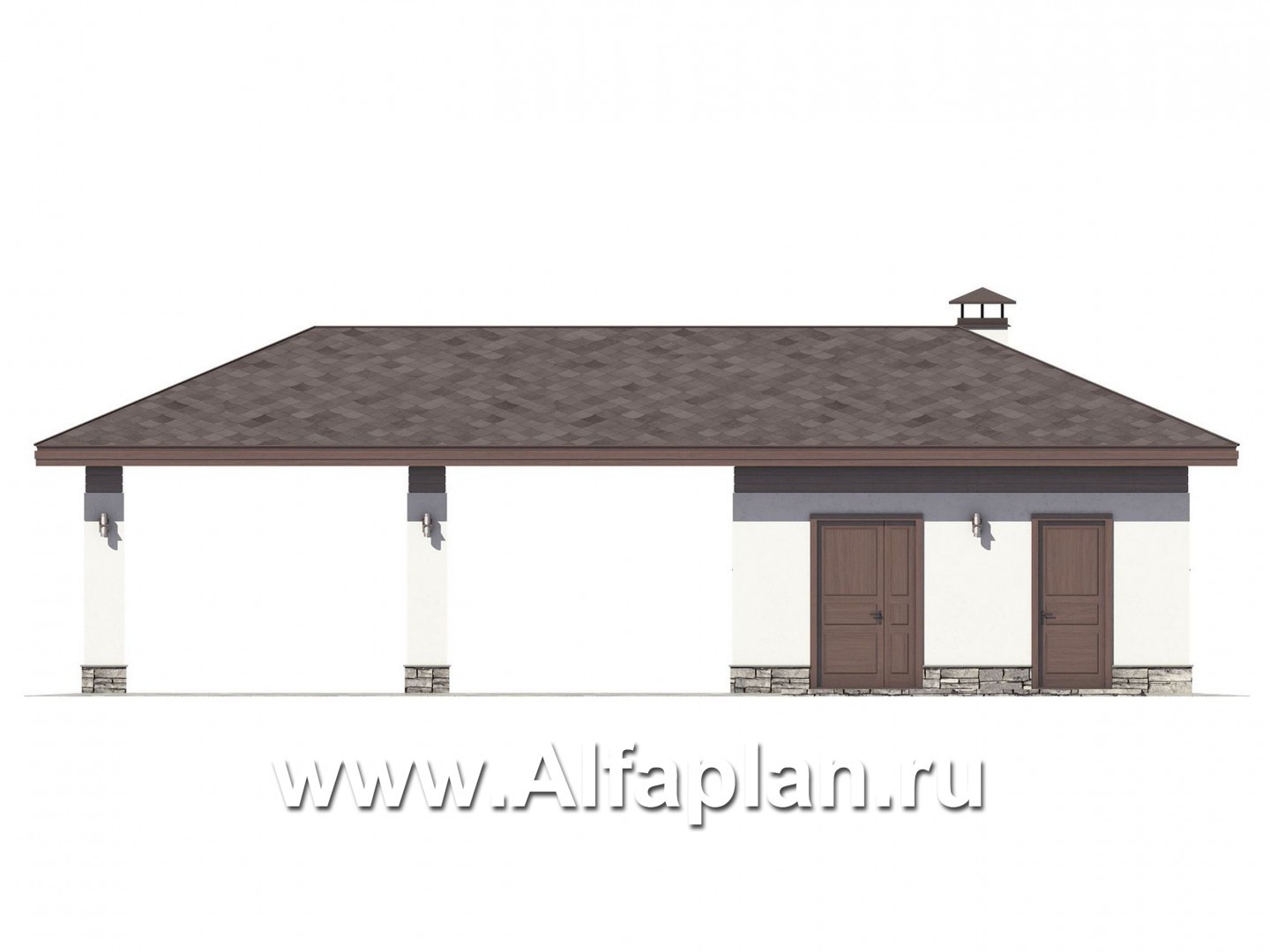 Проекты домов Альфаплан - Проект хозблока с навесом на 2 авто - изображение фасада №2