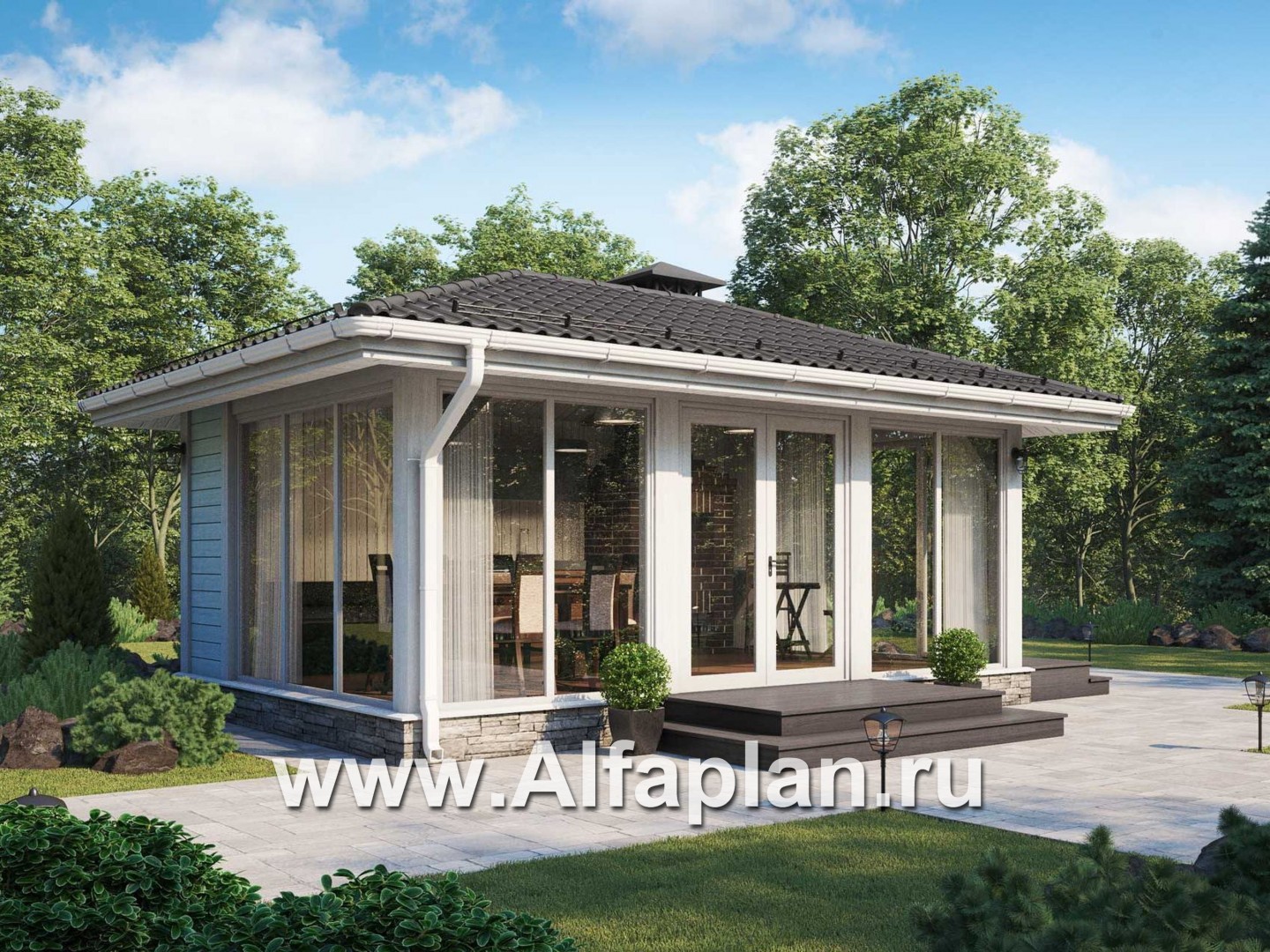 Проекты домов Альфаплан - Элегантная беседка с угловым остеклением - основное изображение