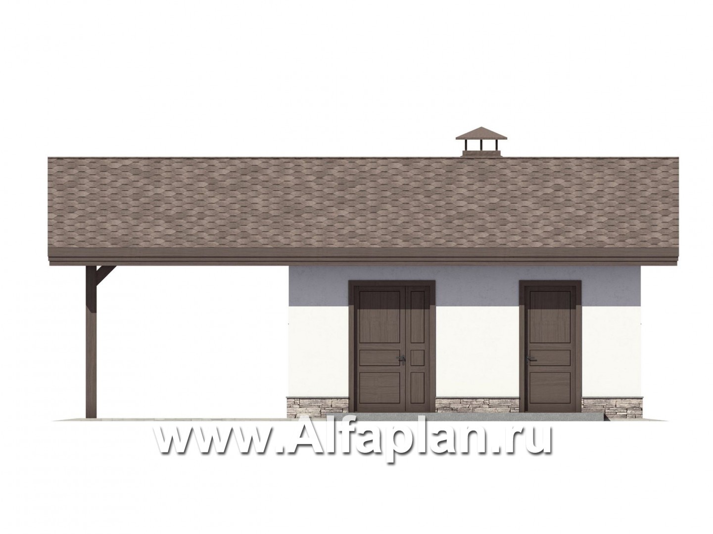 Проекты домов Альфаплан - Хозблок с навесом для машины - изображение фасада №1