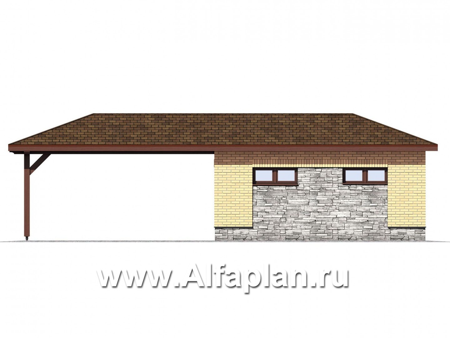 Проекты домов Альфаплан - Навес для автомобиля с хоз. кладовой - изображение фасада №4