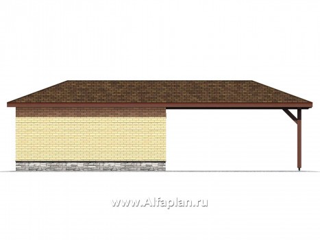 Проект навеса для авто, с кладовой - превью фасада дома