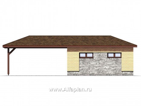 Проекты домов Альфаплан - Навес для автомобиля с хоз. кладовой - превью фасада №4