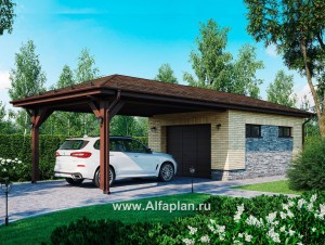 Проекты домов Альфаплан - Навес для автомобиля с хоз. кладовой - превью основного изображения
