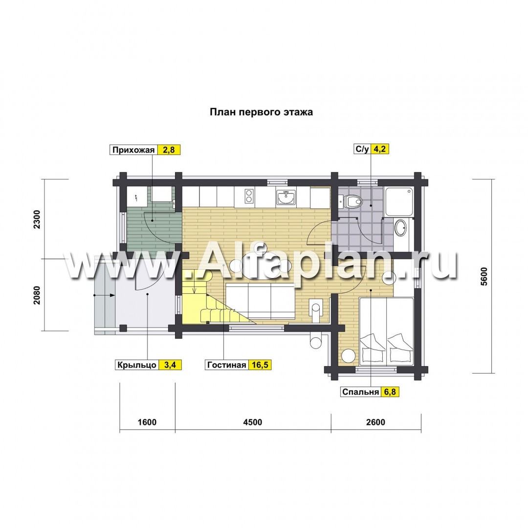 Проекты домов Альфаплан - Гостевой дом с односкатной кровлей - план проекта №1