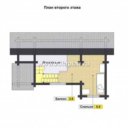 Проект дома с мансардой из бруса, с террасой. Гостевой дом, дача с односкатной кровлей - превью план дома