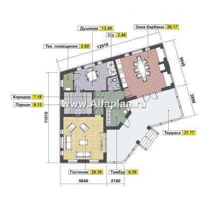Проекты домов Альфаплан - Угловая одноэтажная баня - превью плана проекта №1