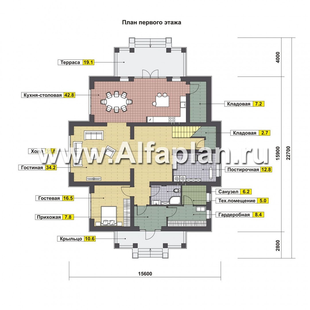Проекты домов Альфаплан - Элегантный коттедж с панорамными окнами - план проекта №1