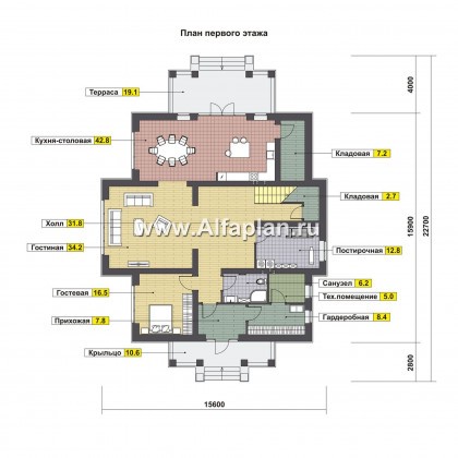 Проекты домов Альфаплан - Элегантный коттедж с панорамными окнами - превью плана проекта №1