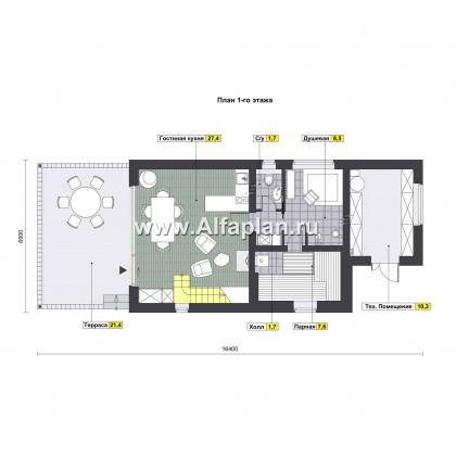 Проекты домов Альфаплан - Уютная баня с двусветной гостиной - превью плана проекта №1