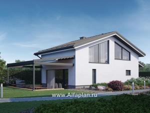 Проекты домов Альфаплан - Уютная баня с двусветной гостиной - превью основного изображения
