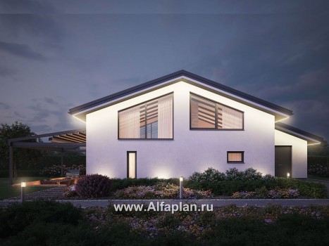 Проекты домов Альфаплан - Уютная баня с двусветной гостиной - превью дополнительного изображения №1