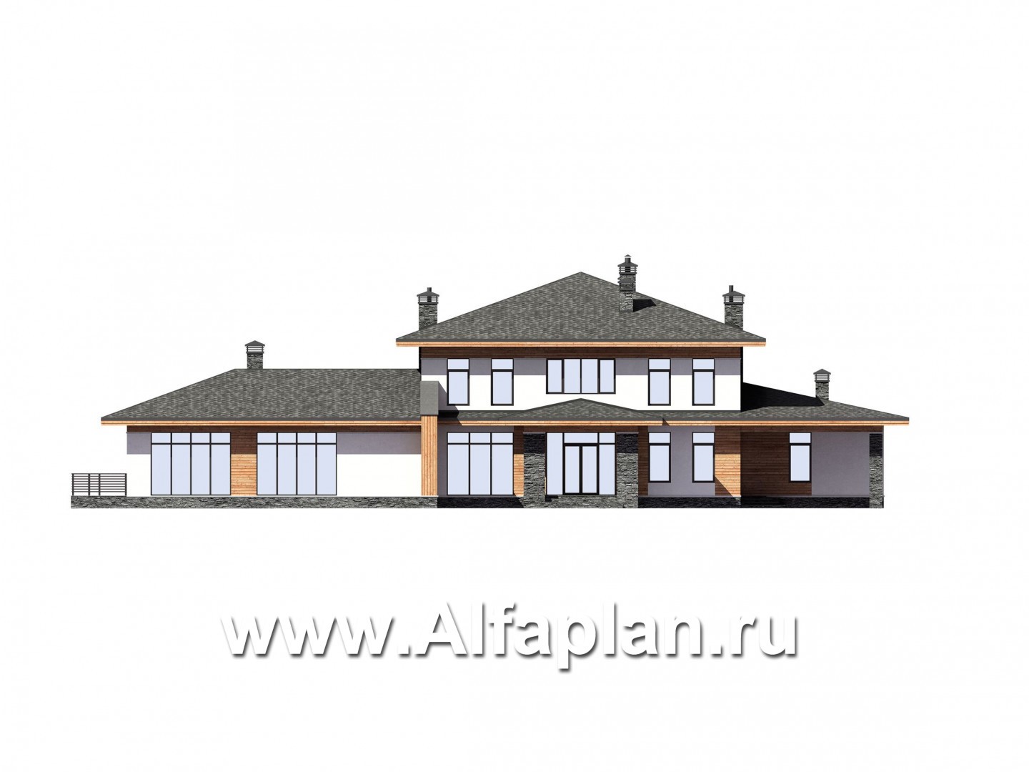 Проекты домов Альфаплан - Большой дом с двумя гостиными - изображение фасада №1