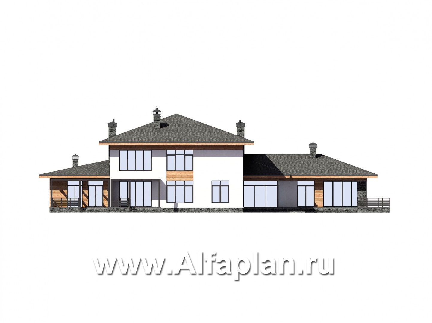 Проекты домов Альфаплан - Большой дом с двумя гостиными - изображение фасада №2