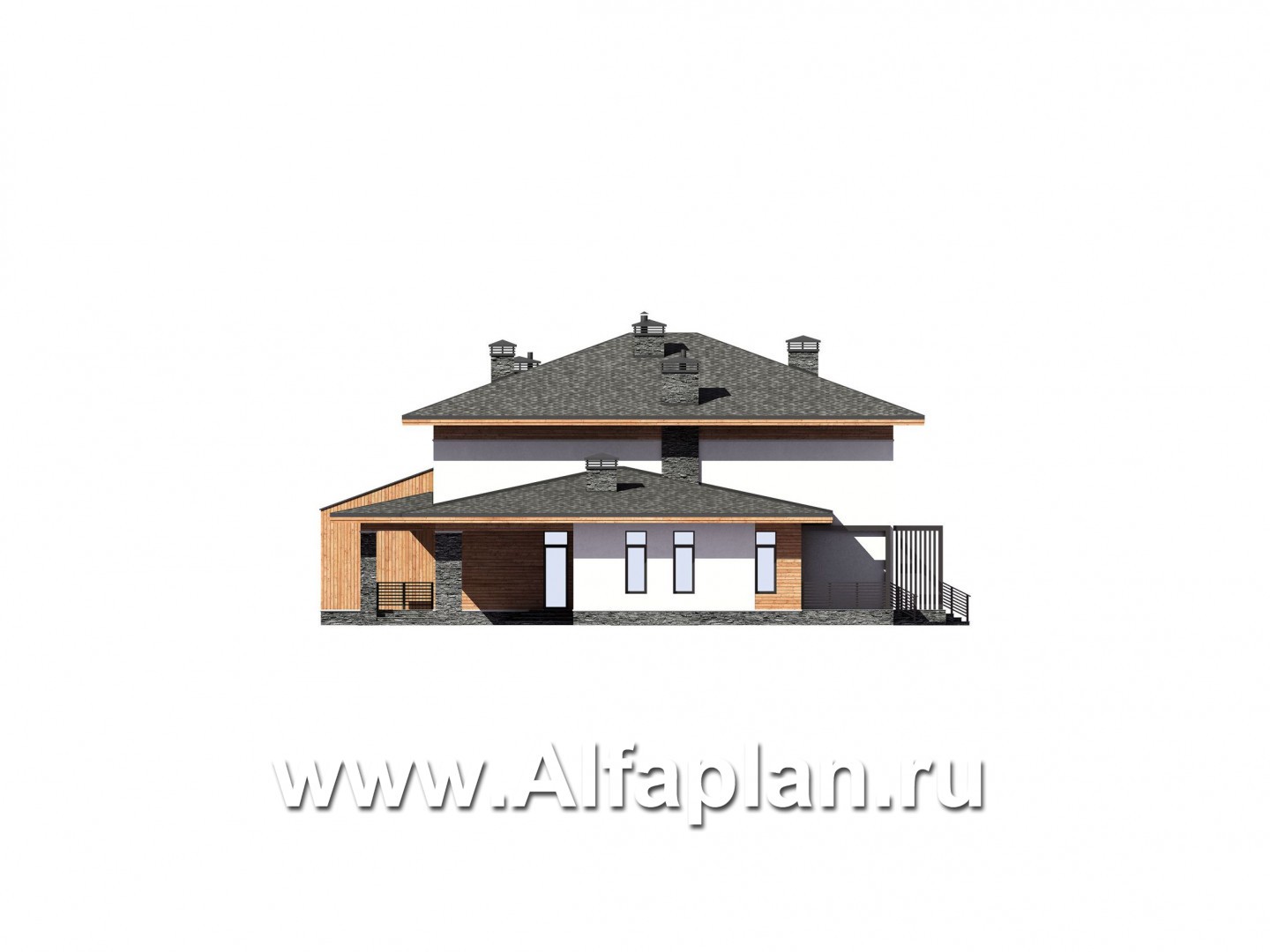 Проекты домов Альфаплан - Большой дом с двумя гостиными - изображение фасада №3