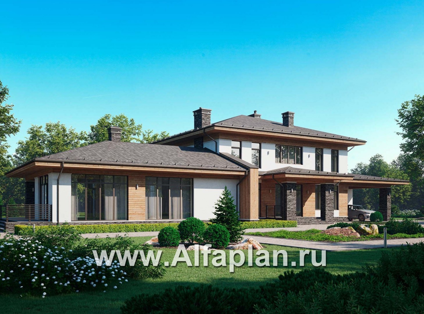 Проекты домов Альфаплан - Большой дом с двумя гостиными - дополнительное изображение №1