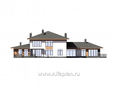 Проекты домов Альфаплан - Большой дом с двумя гостиными - превью фасада №2