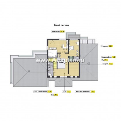 Проекты домов Альфаплан - Большой дом с двумя гостиными - превью плана проекта №2