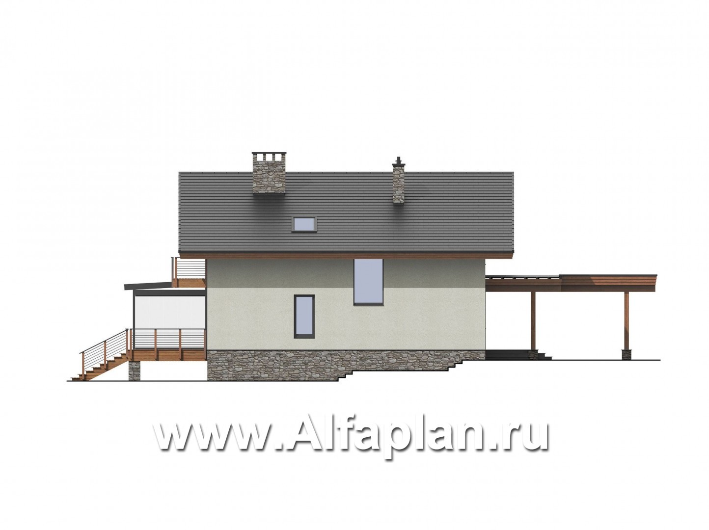 Проекты домов Альфаплан - Коттедж для неровного участка - изображение фасада №2