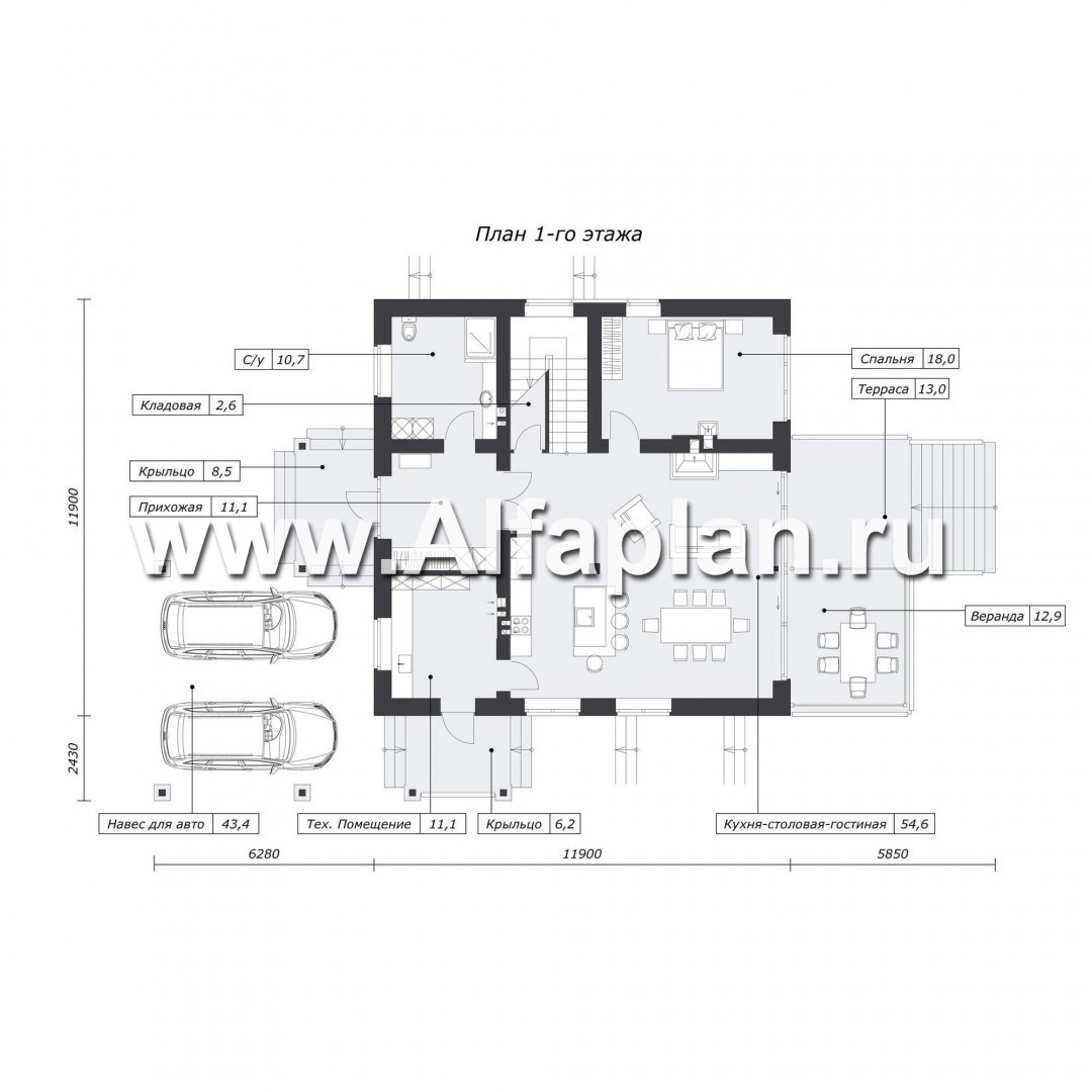Проекты домов Альфаплан - Коттедж для неровного участка - план проекта №1