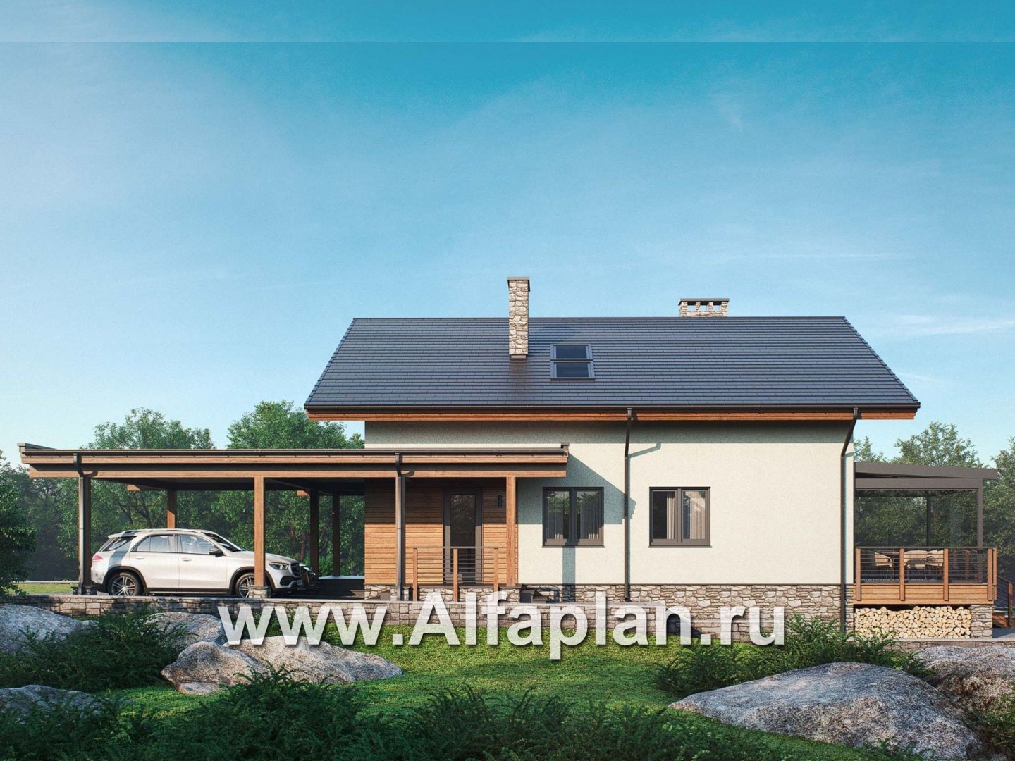Проекты домов Альфаплан - Коттедж для неровного участка - дополнительное изображение №2