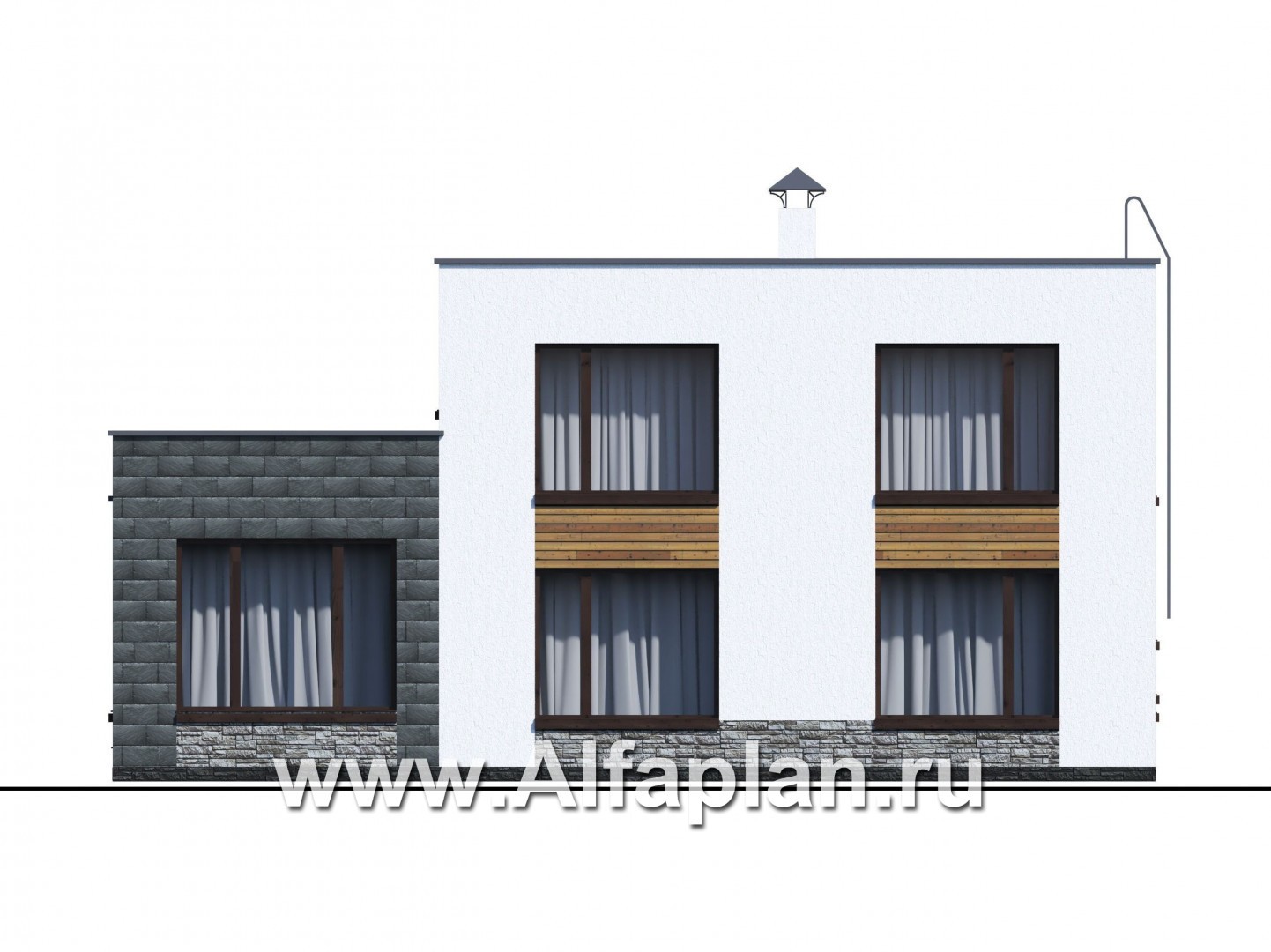 Проекты домов Альфаплан - «Спектр» - проект современного дома с двумя жилыми комнатами на 1-ом этаже - изображение фасада №3