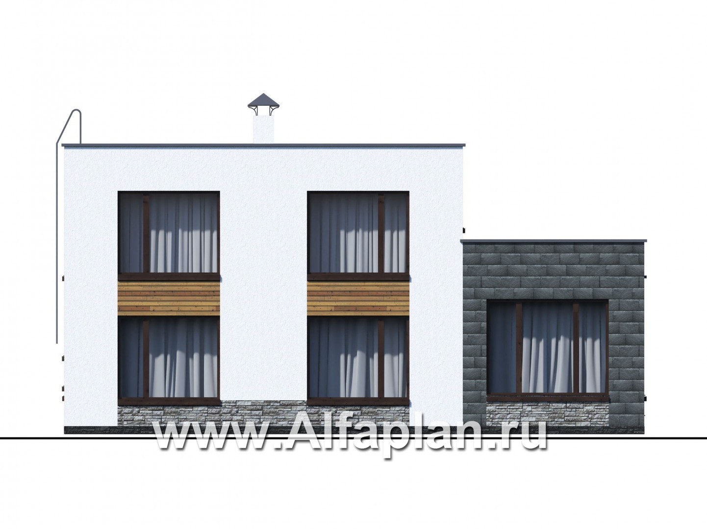 Проекты домов Альфаплан - «Спектр» - проект современного дома с двумя жилыми комнатами на 1-ом этаже - изображение фасада №3