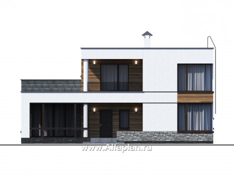 Проекты домов Альфаплан - «Спектр» - проект современного дома с двумя жилыми комнатами на 1-ом этаже - превью фасада №1
