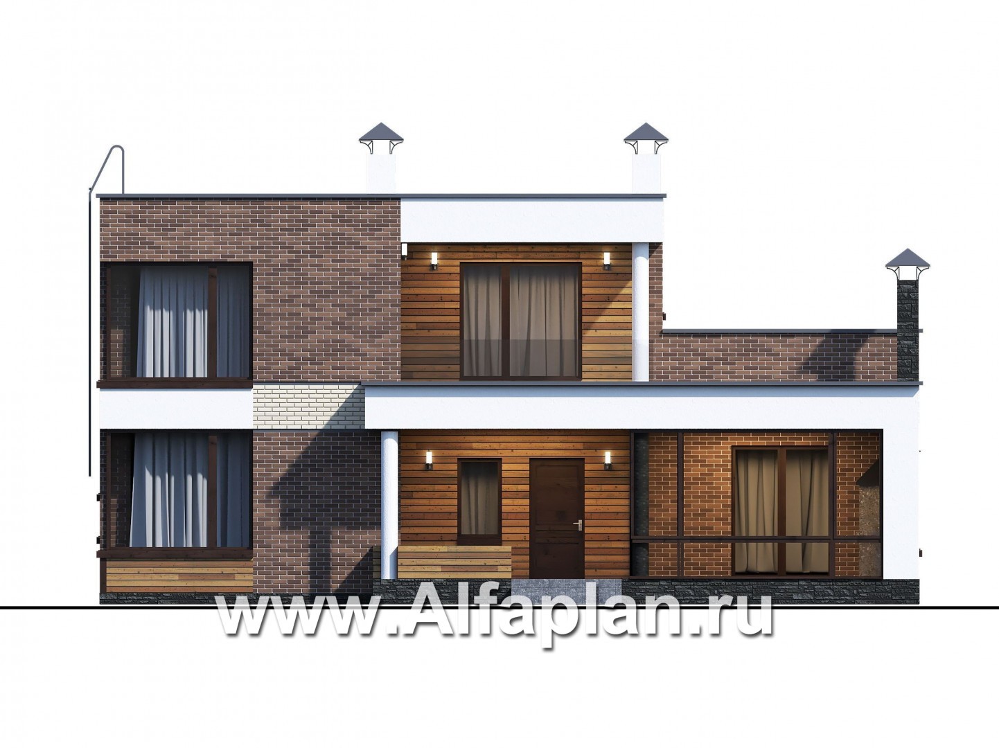 Проекты домов Альфаплан - «Спектр» - проект современного дома с двумя жилыми комнатами на 1-ом этаже и сауной - изображение фасада №1