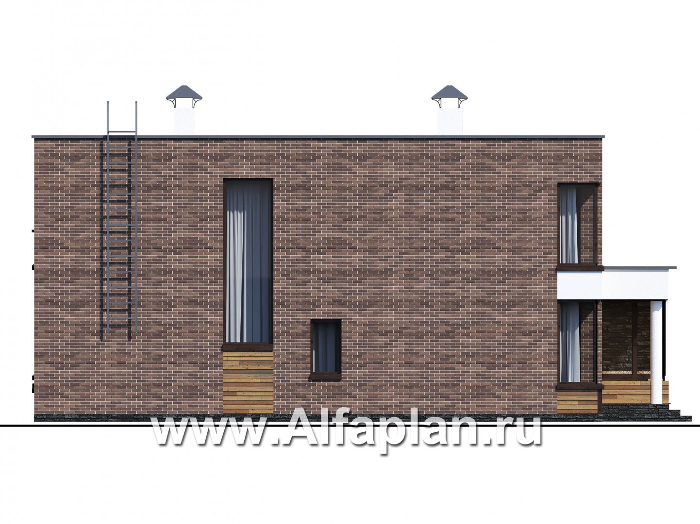 Проекты домов Альфаплан - «Спектр» - проект современного дома с двумя жилыми комнатами на 1-ом этаже и сауной - изображение фасада №2