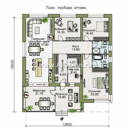 Проекты домов Альфаплан - «Фортис» - одноэтажный дом с плоской кровлей - превью плана проекта №1