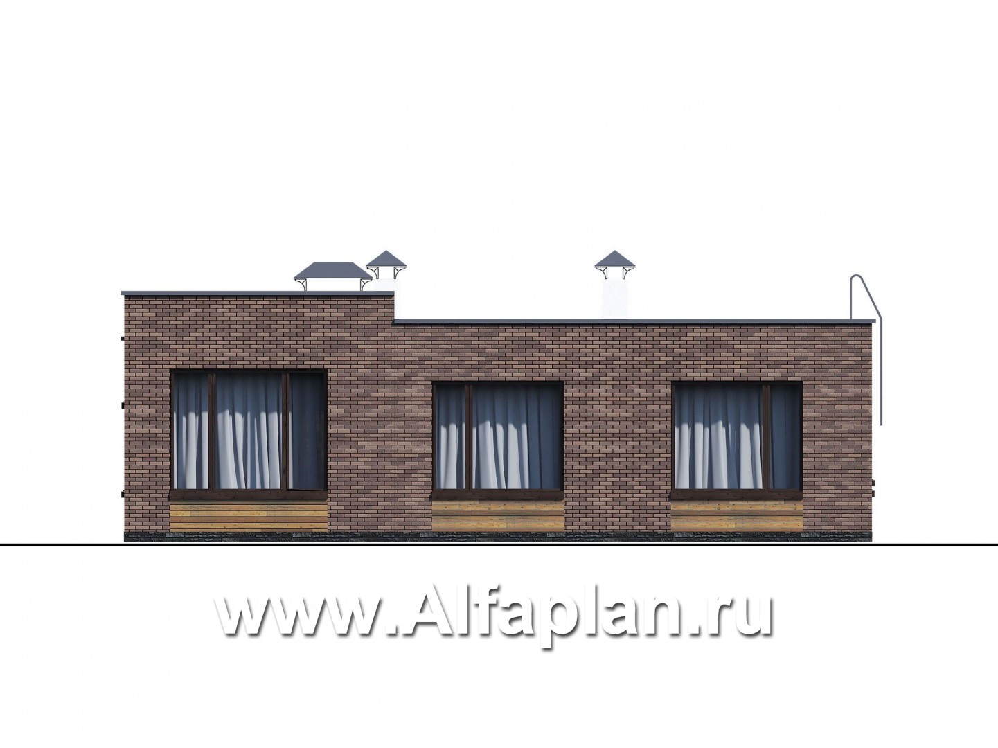 Проекты домов Альфаплан - «Фортис» - одноэтажный дом с плоской кровлей, и грилем на террасе - изображение фасада №3