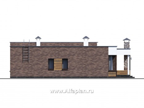 Проекты домов Альфаплан - «Фортис» - одноэтажный дом с плоской кровлей, и грилем на террасе - превью фасада №2