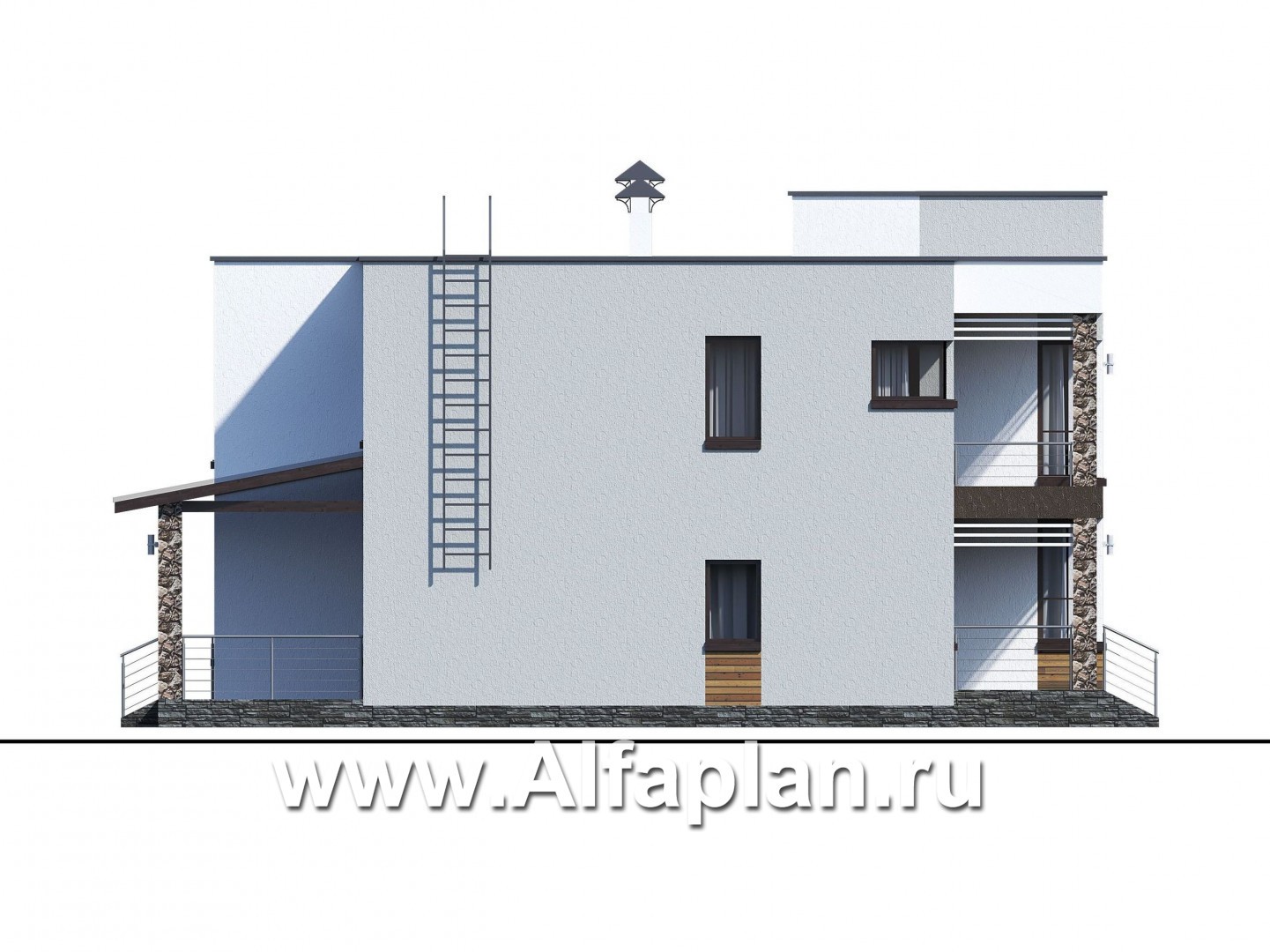 Проекты домов Альфаплан - «Престиж» - проект удобного и просторного дома с плоской кровлей - изображение фасада №2