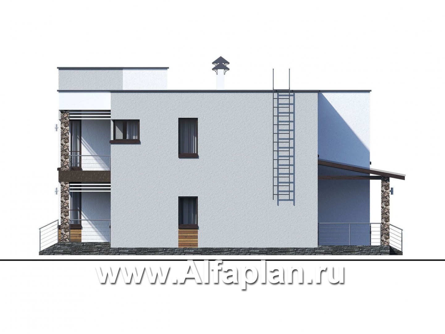 Проекты домов Альфаплан - «Престиж» - проект двухэтажного дома, в стиле хай-тек, с террасой и с плоской кровлей - изображение фасада №2