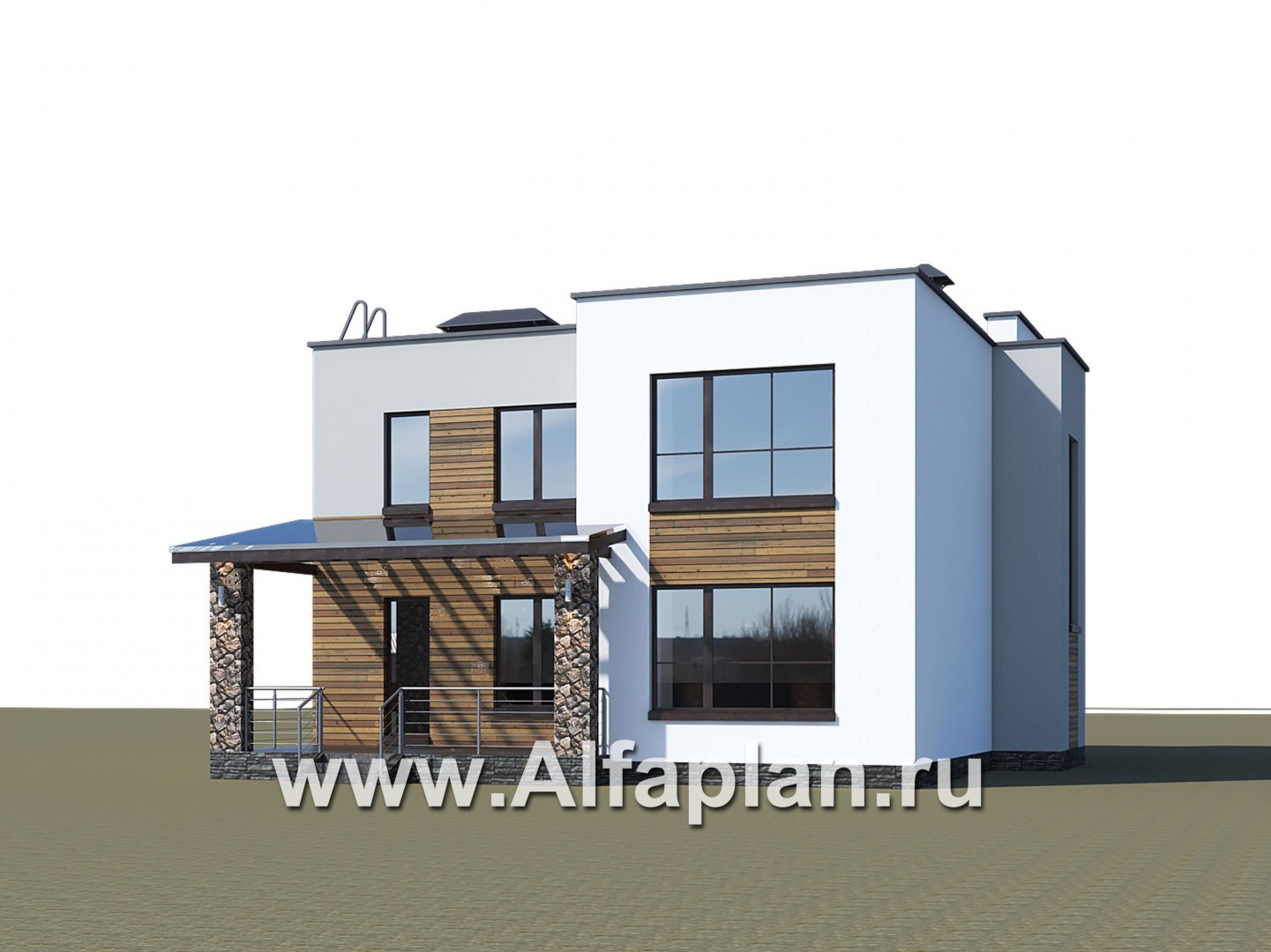 Проекты домов Альфаплан - «Престиж» - проект двухэтажного дома, в стиле хай-тек, с террасой и с плоской кровлей - дополнительное изображение №2