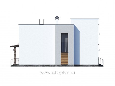 Проекты домов Альфаплан - «Престиж» - проект двухэтажного дома, в стиле хай-тек, с террасой и с плоской кровлей - превью фасада №4
