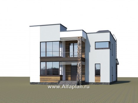 Проекты домов Альфаплан - «Престиж» - проект двухэтажного дома, в стиле хай-тек, с террасой и с плоской кровлей - превью дополнительного изображения №1