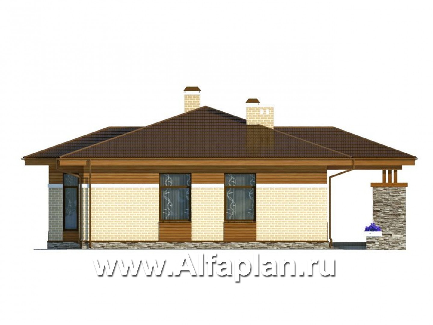 Проекты домов Альфаплан - Проект одноэтажного загородного дома из газобетона - изображение фасада №4